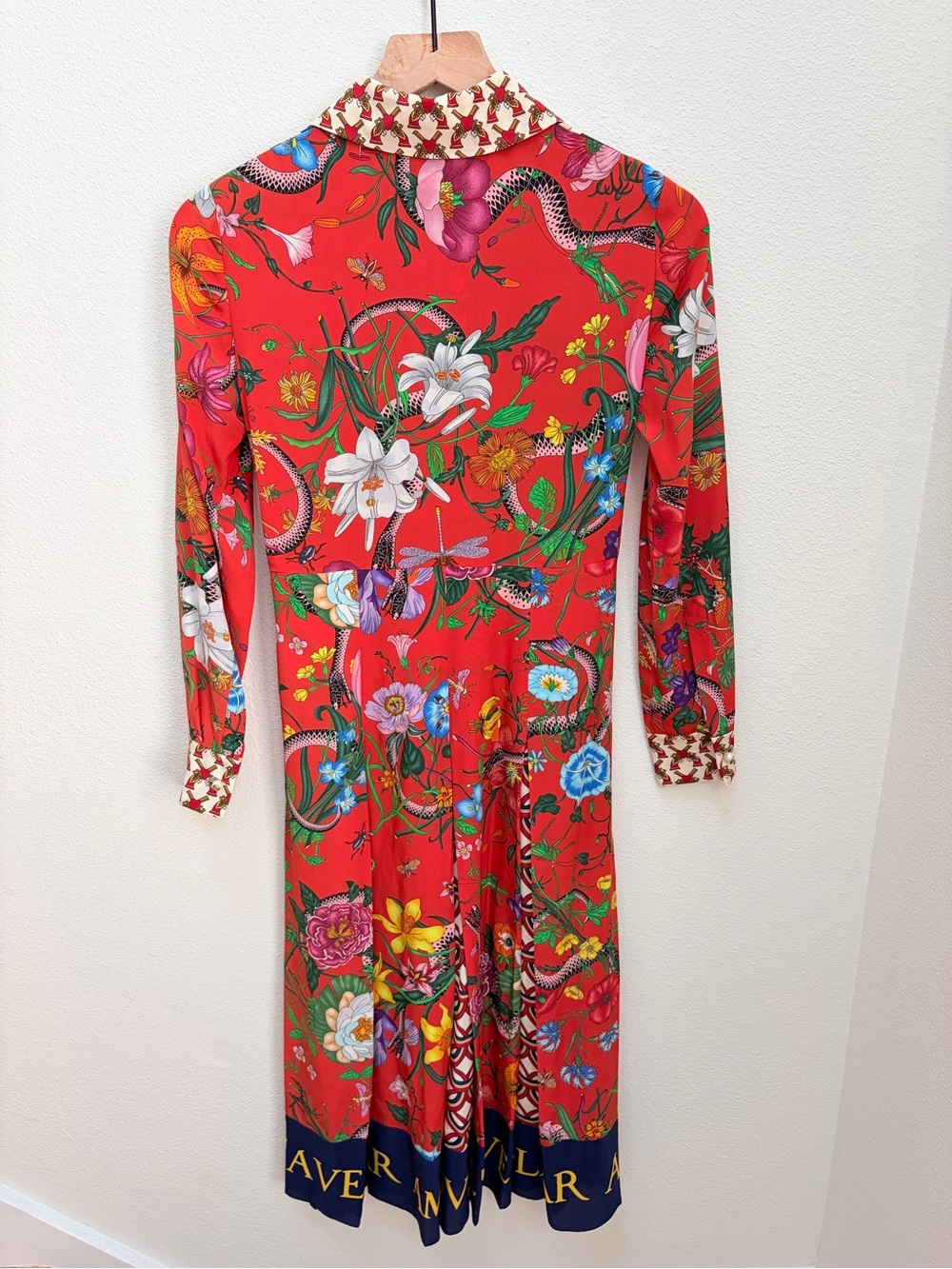 Gucci Flora Snake Dress L Aveugle Par Amour Pleated Patchwork Bow Silk Size 36 - Picture 4 of 15